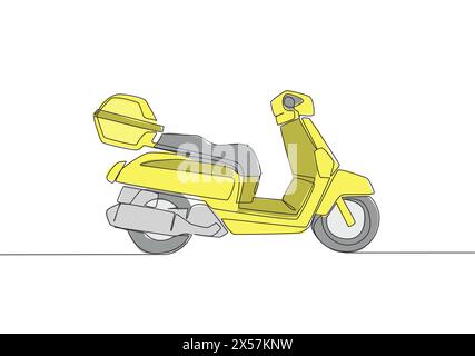 Einzelne durchgehende Linienzeichnung des Motorradlogos für den Kurierdienst. Motorradkonzept für Roller. Illustration eines Entwurfs mit einer Linie Stock Vektor