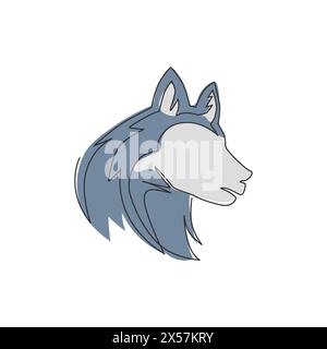 Eine durchgehende Linienzeichnung einer einfachen, süßen sibirischen Husky-Hündchenkopf-Ikone. Säugetiere Tierlogo Emblem Vektorkonzept. Moderner einzeiliger Ziehgriff Stock Vektor