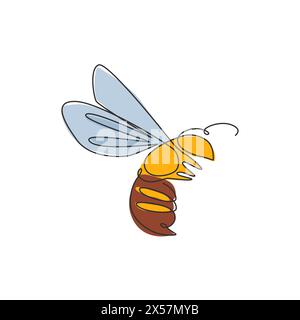 Eine einzeilige Zeichnung mit niedlicher Biene für Firmenlogo. Honigbienenfarm-Icon-Konzept aus Wespentierform. Moderne, durchgehende Linienzeichnung Stock Vektor