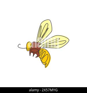 Eine einzeilige Zeichnung mit niedlicher Biene für Firmenlogo. Honigbienenfarm-Icon-Konzept aus Wespentierform. Trendiges, durchgehendes Liniendesign V Stock Vektor