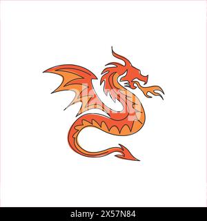 Einzelne durchgehende Linienzeichnung von fiktiven Monstern Drachen für die traditionelle chinesische Logoidentität. Magische Legenden-Kreatur-Maskottchen-Konzept für den Kampf Stock Vektor