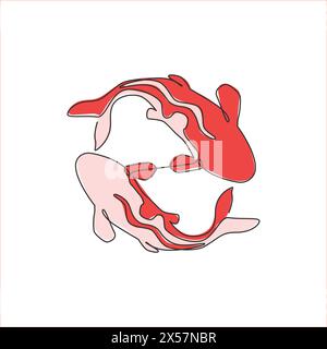 Eine einzeilige Zeichnung mit niedlichen Schönheitskoi-Fischen für Firmenlogo. Elegantes japanisches, wunderschönes Karpfenkonzept. Moderne durchgehende Linienzeichnung d Stock Vektor
