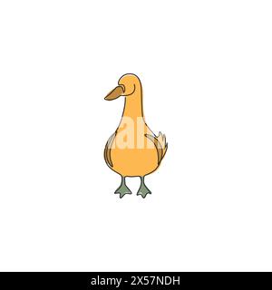 Eine einzelne Linienzeichnung mit süßer, lustiger weißer Ente für Firmenlogo. Kleines Schönheitsschwan-Maskottchen für den öffentlichen Park. Modernes Kontinuum Stock Vektor