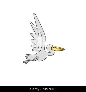 Eine durchgehende Linienzeichnung aus niedlichem Pelikan für die Logo-Identität des Lieferdienstunternehmens. Großes Vogelmaskottkonzept für den Produktversand enterpr Stock Vektor