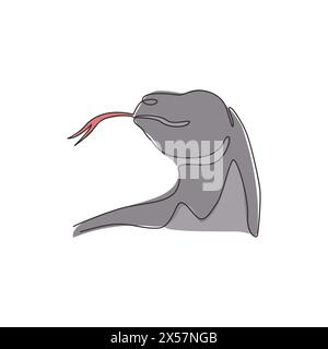 Einzelne durchgehende Linienzeichnung des komodo-Drachenkopfes für die Logo-Identität der Abenteuerorganisation. Wildschutzmaskottkonzept zur Erhaltung n Stock Vektor