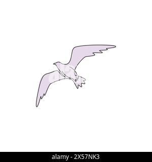 Einzelne durchgehende Linienzeichnung der eleganten Möwe für nautische Logoidentität. Entzückendes Seevögel-Maskottchen-Konzept für Seehafen-Symbol. Modernes einzeiliges Gemüse Stock Vektor