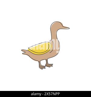 Eine durchgehende Linienzeichnung mit lustiger weißer Ente für Firmenlogo-Identität. Kleines Schönheitsschwan-Maskottchen für den öffentlichen Park. Einfach Stock Vektor