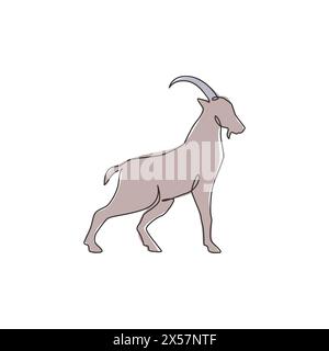Eine durchgehende Linienzeichnung von lustigen, niedlichen Schafen für die Identität des Viehbestands. Lammmaskottchen-Emblem-Konzept für Rinder-Ikone. Dynamisches einzeiliges Zeichnen Stock Vektor
