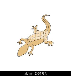 Eine einzeilige Zeichnung mit entzückenden Wüstenechsen-Reptilien für Firmenlogo-Identität. Lustiges Tiermaskottchen-Konzept für den Reptilienzoo. Modern durchgehend Stock Vektor