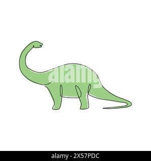 Eine durchgehende Linienzeichnung eines riesigen Brontosaurus-Prähistorischen Tieres mit langem Hals zur Logoidentität. Dinosaurier-Maskottchen-Konzept für das prähistorische Museum Stock Vektor