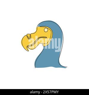 Eine einzeilige Zeichnung mit einem niedlichen Dodo-Vogelkopf für Logo-Identität. Ausgestorbenes Tiermaskottkonzept für die Ikone des National Conservation Parks. Continuou Stock Vektor