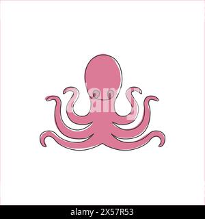 Eine durchgehende Linienzeichnung mit mysteriösem Kraken für das Logo des Fischrestaurants. Ocean Animal Mascot Konzept für japanische Sushi Fast Food-Ikone. Stock Vektor