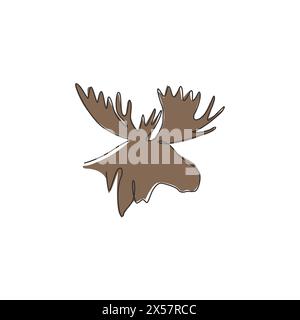 Einzelne durchgehende Linienzeichnung aus robustem Elchkopf für Logo-Identität. Buck-Tiermaskottchen-Konzept für die Ikone des Nationalzoo. Einzeiliges grafisches Design Stock Vektor