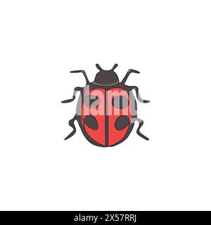 Einzelne durchgehende Linienzeichnung mit entzückendem Marienkäfer für die Identität des Firmenlogos. Insektenmaskottkonzept für die Ikone des öffentlichen Parks. Modernes, einzeiliges Design Stock Vektor