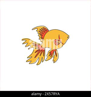 Eine durchgehende Linienzeichnung mit niedlichem Goldfisch für Firmenlogo. Süßwasserfisch-Maskottchen-Konzept für Aquarienbecken-Ikone. Moderner einzeiliger Greifer Stock Vektor