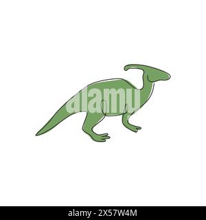 Eine einzeilige Zeichnung von aggressivem parasaurolophus für Logo-Identität. Dino-Tiermaskottchen für prähistorische Freizeitpark-Ikone. Modern durchgehend Stock Vektor
