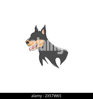 Eine durchgehende Linienzeichnung eines wilden Doberman-Hundes für das Logo der Sicherheitsfirma. Maskottchenkonzept für reinrassige Hunde für ein Pedigree-freundliches Haustier-Symbol. Mod Stock Vektor