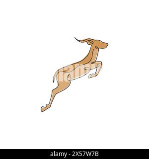 Eine durchgehende Linienzeichnung mit entzückender springender Antilope für Firmenlogo-Identität. Das Maskottchen mit Hörnern ist ein Symbol für den Safari-Park. Einzel l Stock Vektor