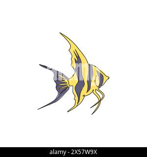 Eine durchgehende Linienzeichnung mit süßem Süßwasser-Engelfisch für Firmenlogo-Identität. Beauty Pterophyllum Fisch Maskottchen Konzept für Wassershow Ikone. Mod Stock Vektor