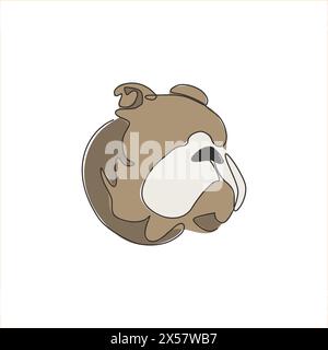 Einzelne durchgehende Linienzeichnung eines wilden Bulldog-Kopfes für die Identität des Firmenlogos der Sicherheitsfirma. Maskottchenkonzept für reinrassige Hunde für ein Pedigree-freundliches Haustier-Symbol. Stock Vektor