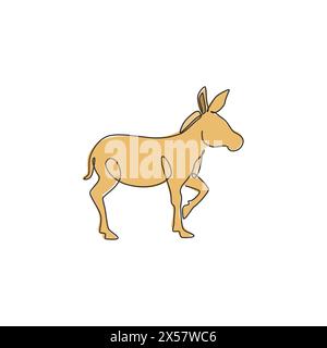 Einzelne durchgehende Linienzeichnung eines Walking Esels für die Identität des Ranch-Logos. Winziges Maskottchen in Pferdegröße für die Eselfarm-Ikone. Modernes einzeiliges Ziehen Stock Vektor