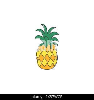 Einzelne durchgehende Linie Zeichnung ganze gesunde Ananas Bio für Obstgarten Logo Identität. Frisches Sommerfruchtekonzept für die Ikone des Obstgartens. Modern Stock Vektor