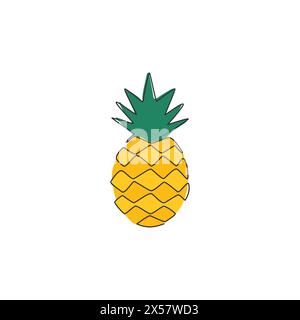 Einzelne durchgehende Linie Zeichnung ganze gesunde organische Ananas für Obstgarten Logo Identität. Frisches Sommerfruchtekonzept für die Ikone des Obstgartens. Modern Stock Vektor