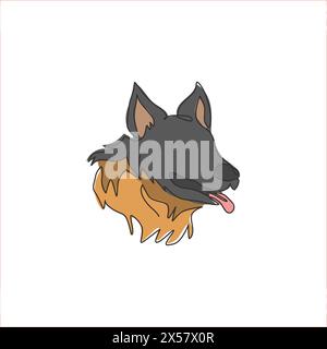 Eine durchgehende Linienzeichnung eines süßen deutschen Schäferhundes für die Identität des Sicherheitslogos. Maskottchenkonzept für reinrassige Hunde für ein Pedigree-freundliches Haustier-Symbol. Modern Stock Vektor