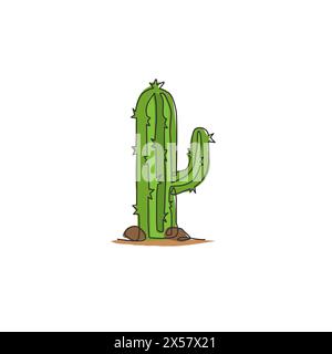 Eine durchgehende Linie, die süße exotische Kaktuspflanze mit tropischen Stacheln zeichnet. Bedruckbares dekoratives Zimmerpflanzenkonzept für Wohnwanddekorationen. Moderne Sünde Stock Vektor