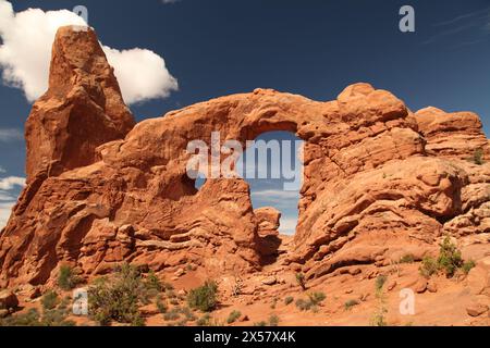 Turret Arch vom Windows Trail im Arches National Park, Utah Stockfoto