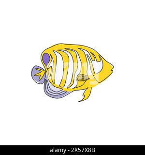 Einzeilige Zeichnung von lustigen königlichen Angelfischen für Firmenlogo-Identität. Wunderschönes Maskottchen-Konzept für SEA World-Show-Ikone. Moderne Verbindung Stock Vektor