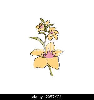 Einzelne durchgehende Linie Zeichnung der Schönheit frische Orchidee für Wanddekoration Kunst. Einladungskarte mit dekorativem Poster für Orchideenjäten. Stock Vektor