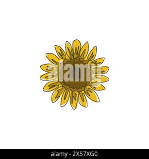 Eine einzeilige Zeichnung mit dem Logo „Beauty Fresh Sunflower for Garden“. Bedruckbare dekorative helianthus Sommerblumenkonzept Wand Wohnkultur Poster. Moder Stock Vektor