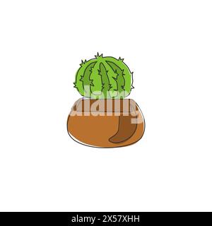 Einzelne durchgehende Linie, die süße tropische, stachelige Kaktuspflanze zeichnet. Bedruckbares dekoratives Zimmerpflanzenkonzept für Wohnwanddekorationen. Modern o Stock Vektor