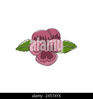 Eine durchgehende Linie mit hübschem, frischem Bratsche-Hybrid für Garten-Logo. Bedruckbare dekorative Stiefmütterchenblume für Wohnkultur, Wanddekoration, Posterdruck. Mod Stock Vektor