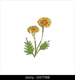Einzeilige Zeichnung mit Beauty Fresh tagetes erecta for Garden Logo. Dekoratives Ringelblumenkonzept für Postermotive zur Wohnkultur. Moder Stock Vektor