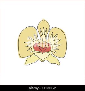 Eine durchgehende Linienzeichnung mit frischer Orchidee für Wohnwand-Dekor-Kunst. Bedruckbares dekoratives Poster Orchideenblüten-Konzept für Park-Ikone. Modus Stock Vektor