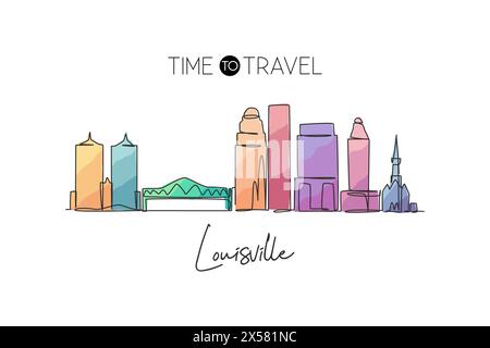 Eine durchgehende Linie zeichnet die Skyline von Louisville, Kentucky. Wunderschönes Wahrzeichen. Weltlandschaftstourismus Reise Urlaub Poster. Bearbeitbare, elegante Stk Stock Vektor