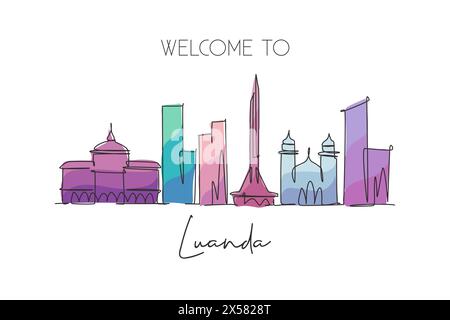 Eine durchgehende Linienzeichnung der Skyline von Luanda, Angola. Wunderschönes Wahrzeichen. Weltlandschaftstourismus und Reiseurlaub. Bearbeitbare, stylische Strichs Stock Vektor