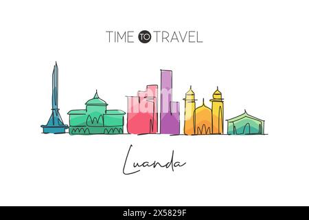Einzelne durchgehende Linienzeichnung der Skyline von Luanda, Angola. Berühmter Stadtschaber und Landhausdekoration Poster Kunstdruck. World Travel Containment Stock Vektor