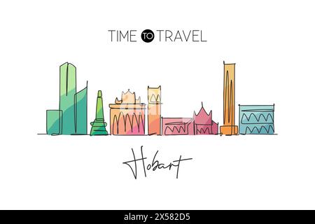 Eine einzeilige Zeichnung der Skyline von Hobart, Australien. Historische Stadtlandschaft der Welt. Poster zum besten Urlaubsziel. Editierbarer Strich trendy Stock Vektor