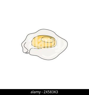 Einzelne durchgehende Linienzeichnung des stilisierten gesunden, sonnigen Ei-Logoetiketts. Emblem Food Restaurant Konzept. Moderne einzeilige Zeichnung Design Vektor il Stock Vektor