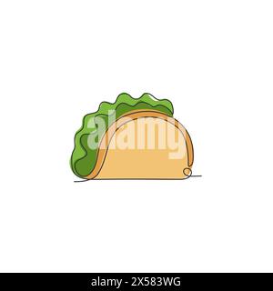 Einzelne durchgehende Linienzeichnung mit stilisiertem mexikanischem Taco-Logo. Emblem Fast Food Nacho Restaurant Konzept. Moderne einzeilige Zeichnung Design Vektor-illu Stock Vektor