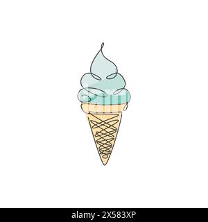 Eine einzelne Linie Zeichnung der frischen Eiskegel Store Logo Grafik Vektor Illustration. Eis-Dessert-Café-Menü und Restaurant-Badge-Konzept. Moder Stock Vektor