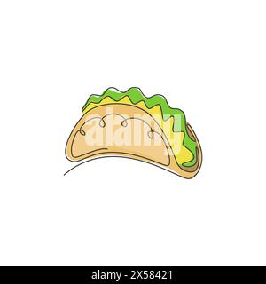 Einzelne durchgehende Linienzeichnung mit stilisiertem mexikanischem Tacos-Logo. Emblem Fast Food Nacho Restaurant Konzept. Moderner einzeiliger Entwurf Vektor Stock Vektor