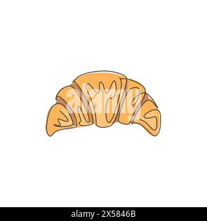 Einzelne durchgehende Linienzeichnung mit stilvollem Logo-Label für süße Croissants. Emblem Gebäck Restaurant Konzept. Moderne einzeilige Zeichnung Design Vektor illus Stock Vektor