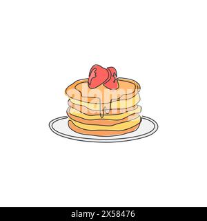 Eine einzelne Zeile Zeichnung frische köstliche amerikanische Pancake Shop Logo Vektor Grafik Illustration. Coffee-Shop-Menü und Restaurant-Badge-Konzept. Modern Stock Vektor