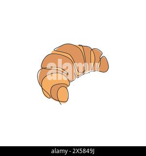 Eine durchgehende Linienzeichnung mit frischem, leckerem Logo-Emblem im französischen Croissant-Shop. Konditorei Café Logotype Template Konzept. Moder Stock Vektor