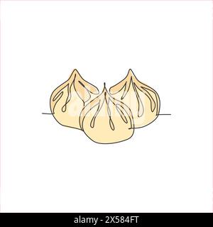 Einzelne durchgehende Linienzeichnung mit stilisiertem Logo für chinesische Knödel. Asiatisches Mantou-Restaurant-Grafikkonzept. Moderne einzeilige Zeichnung Design Vektor il Stock Vektor