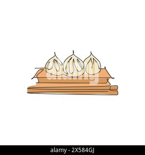 Eine durchgehende Linie, die das Logo des Restaurants mit frischen, köstlichen chinesischen Knödeln trägt. Asiatisches Dim Sum Food Cafe Shop Logotype Template Konzept. Moderne Si Stock Vektor